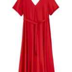 Satin ecovero V neck dress