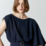 Blouse asymmetric sleeves and rhinestones