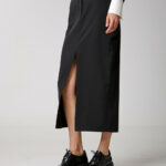 Midi skirt with fold-down waistband