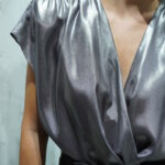 Metallic-effect wrap blouse