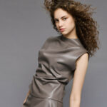 Faux leather top with pleats