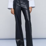 Faux-leather effect flared pants