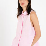 Linen halter neck cropped shirt