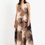 Voile print halter neck dress