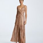 Maxi knitted dress with sequins and knot detail