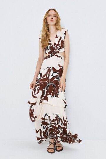 Printed cut-out dress with ruffle detailing
