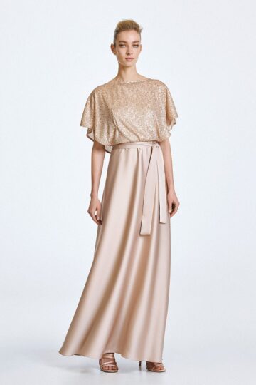 Maxi satin dress with sequins