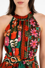 Satin print halter neck dress - Image 3
