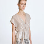 Metallic wrap blouse