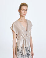 Metallic wrap blouse