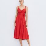 Midi wrap dress with straps