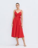 Midi wrap dress with straps