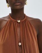 Maxi halter dress with metallic details - Image 9