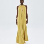 Maxi halter dress with metallic details