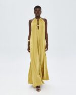 Maxi halter dress with metallic details