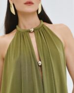 Maxi halter dress with metallic details - Image 7