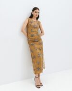 Dress with floral embroidery and bead details