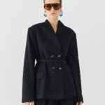 Double-breasted blazer with belt