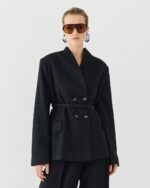 Double-breasted blazer with belt