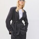 Blazer with pleated back and belt
