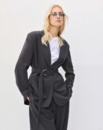 Blazer with pleated back and belt