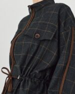 Plaid jacket with waist drawstrings - Image 3