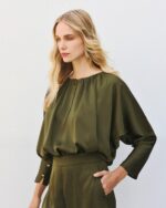 Satin blouse with batwing sleeves