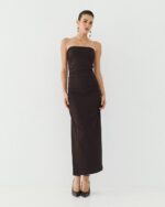 Strapless midi dress with ruching - Image 2