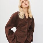 Collarless suede blazer