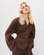 Collarless suede blazer