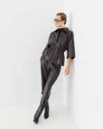 Faux leather pants with elasticated waist - Image 3