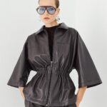 Faux leather jacket with elasticated waist