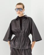Faux leather jacket with elasticated waist