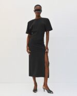 Midi dress with slit and ruching - Image 9