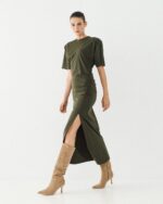 Midi dress with slit and ruching