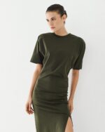 Midi dress with slit and ruching - Image 2