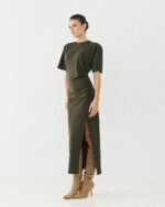 Midi dress with slit and ruching - Image 3
